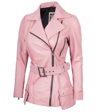 Lily Pink Asymmetrical Leather Jacket