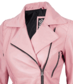 Lily Pink Asymmetrical Leather Jacket