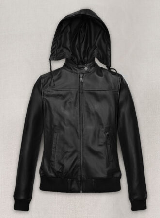 Maya Hooded Racer Black Leather Jacket