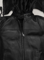 Maya Hooded Racer Black Leather Jacket