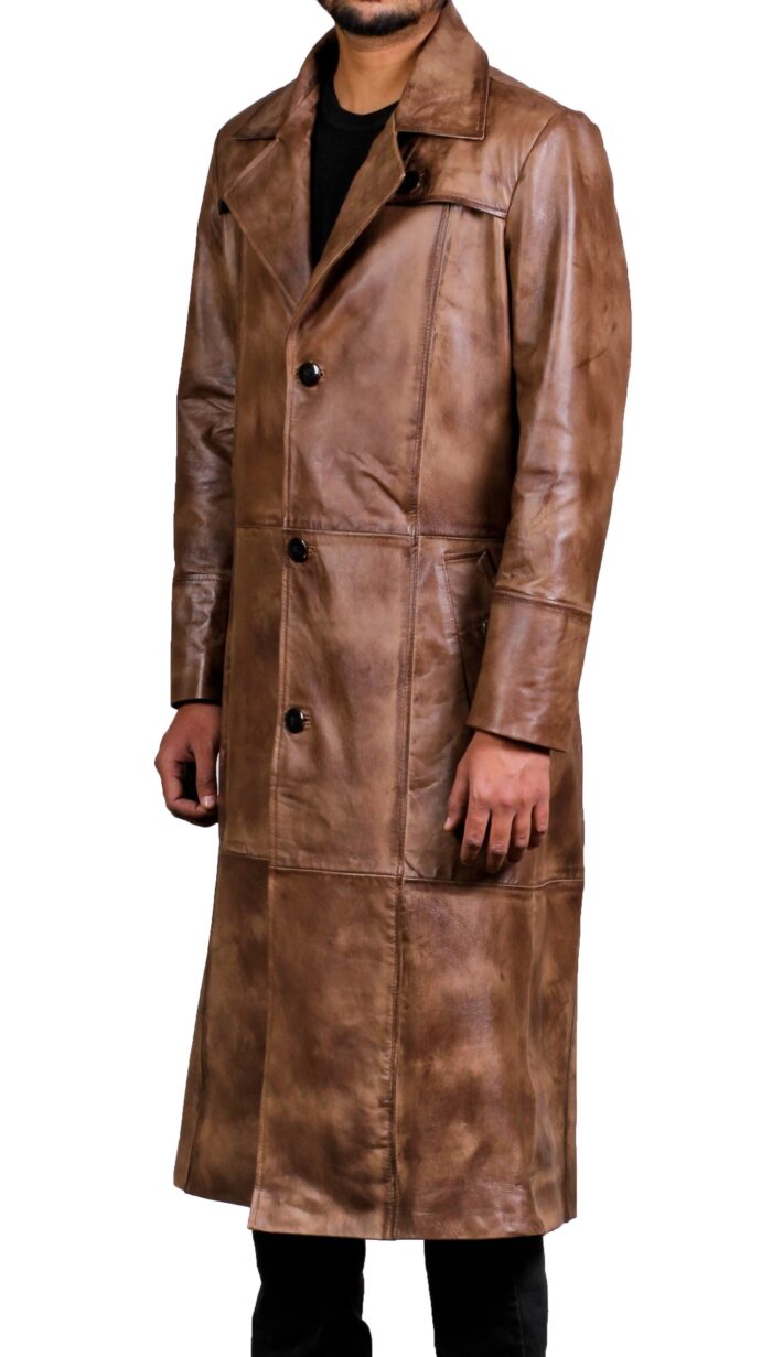 Mens Brown Trench Long Coat