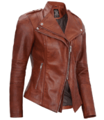 Sofia asymmetrical Brown Biker Leather Jacket