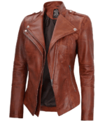 Sofia asymmetrical Brown Biker Leather Jacket