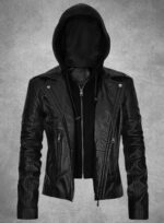 Women Hooded Black Biker Leather Jacket