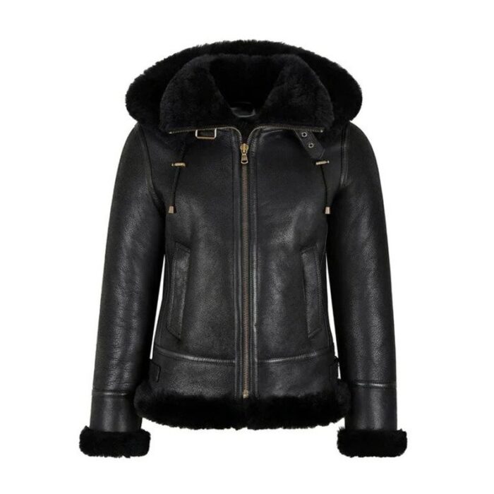 Women B3 Hooded Black Sherpa Jacket