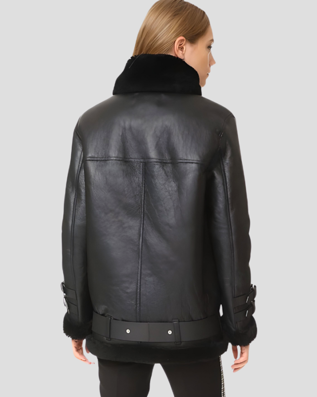 Catalina Black Biker Shearling Leather Jacket 