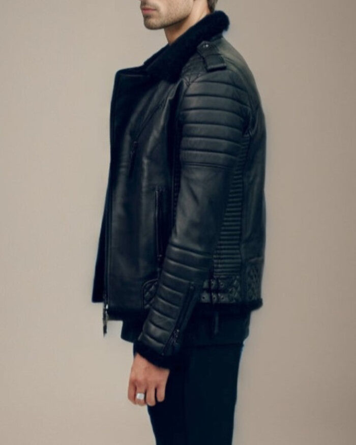 Morgan Shearling Black Biker Quilted Leather Jacket