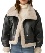 Aviator Flight Sherpa-Lined Shearling Black Bomber Leather Jacket