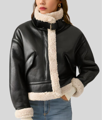 Aviator Flight Sherpa-Lined Shearling Black Bomber Leather Jacket