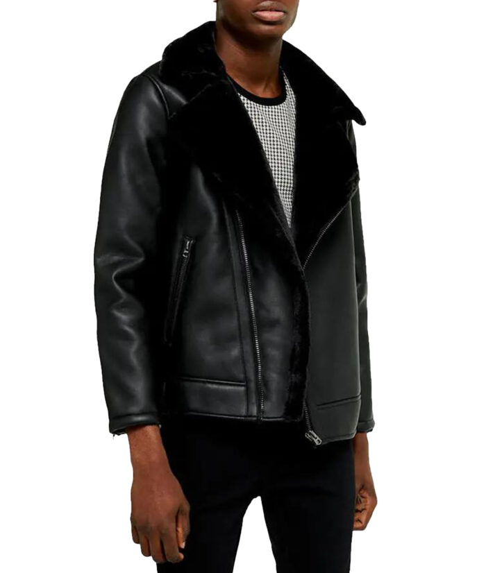 Owen Shearling Winter Black Bomber Leather Jacket