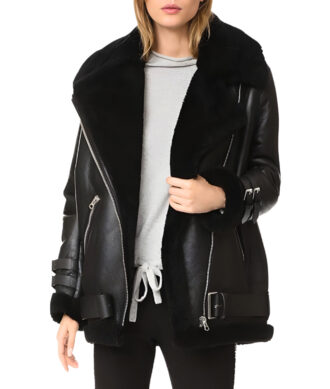 Catalina Black Biker Shearling Leather Jacket 