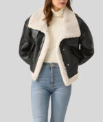 Aviator Flight Sherpa-Lined Shearling Black Bomber Leather Jacket