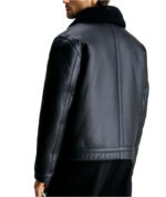 Sebastian Shearling Cafe Racer Black Leather Jacket