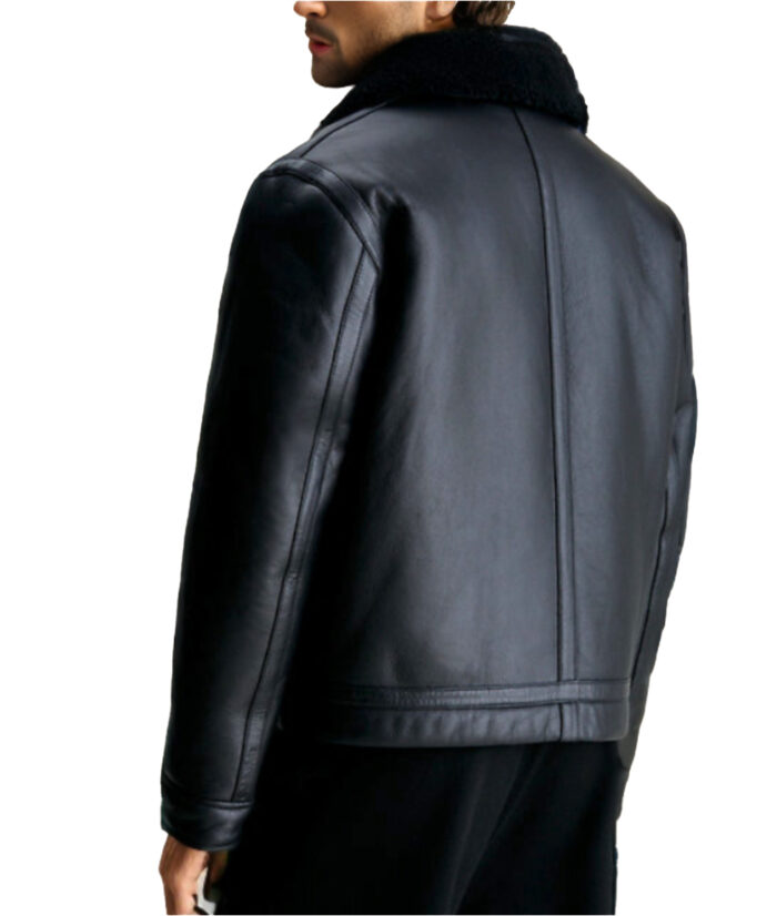 Sebastian Shearling Cafe Racer Black Leather Jacket