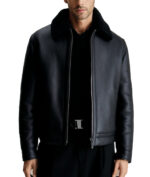 Sebastian Shearling Cafe Racer Black Leather Jacket