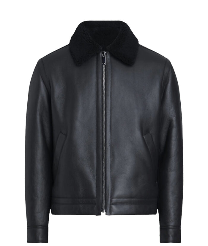 Sebastian Shearling Cafe Racer Black Leather Jacket