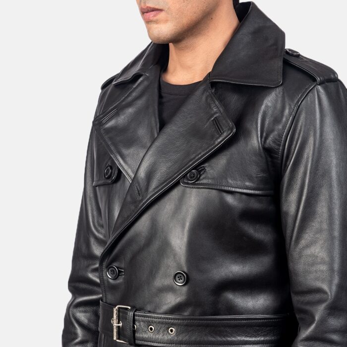 Mens Black Leather Duster Coat