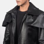 Mens Classic Black Leather Duster Coat