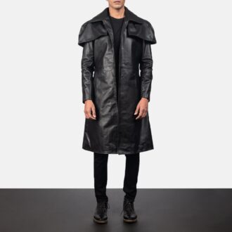 Mens Classic Black Leather Duster Coat